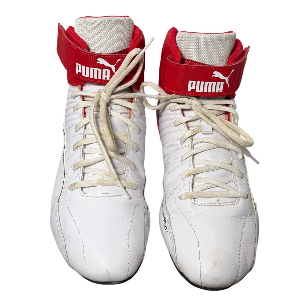 Puma Ferrari Men White Red High Top Racing Shoes 307512-04 Size 10